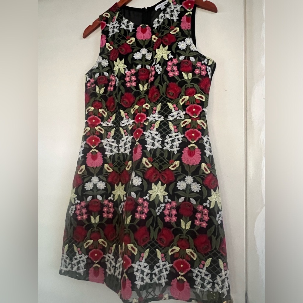 Lucy Paris. Red and Pink A-line Midi Dress